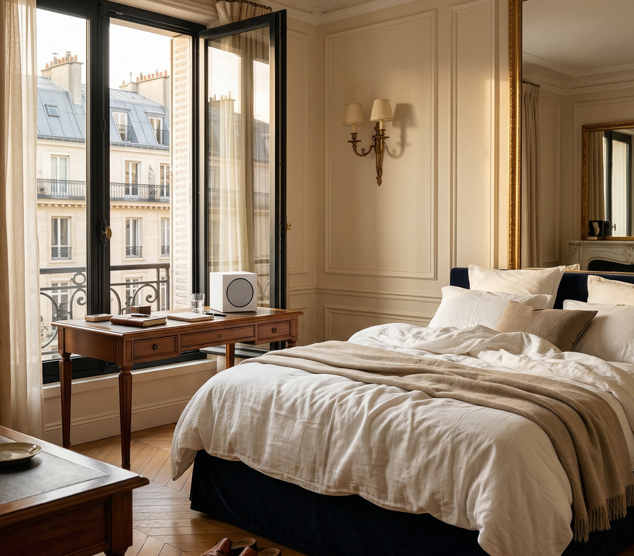 AGOGO bespoke speaker in a Paris hotel room